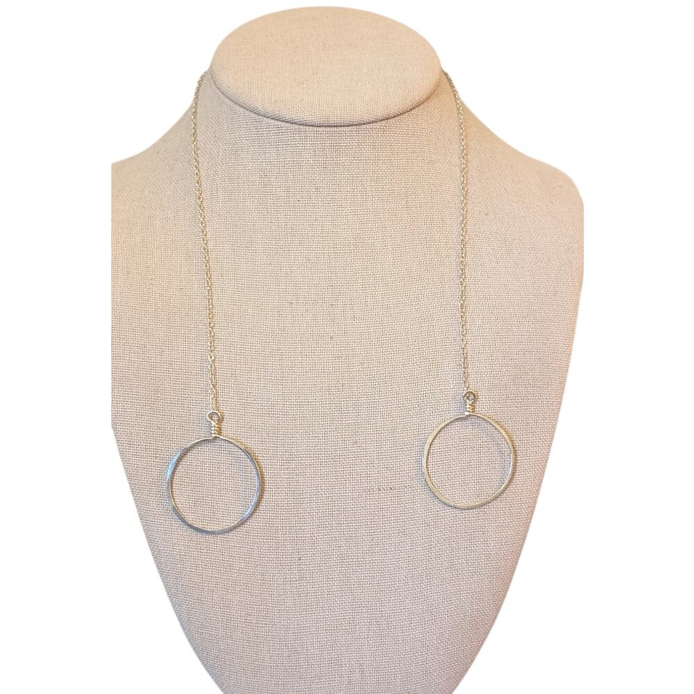 1.25" Medium Silver Forged Double Circle 18" Lariat Necklace